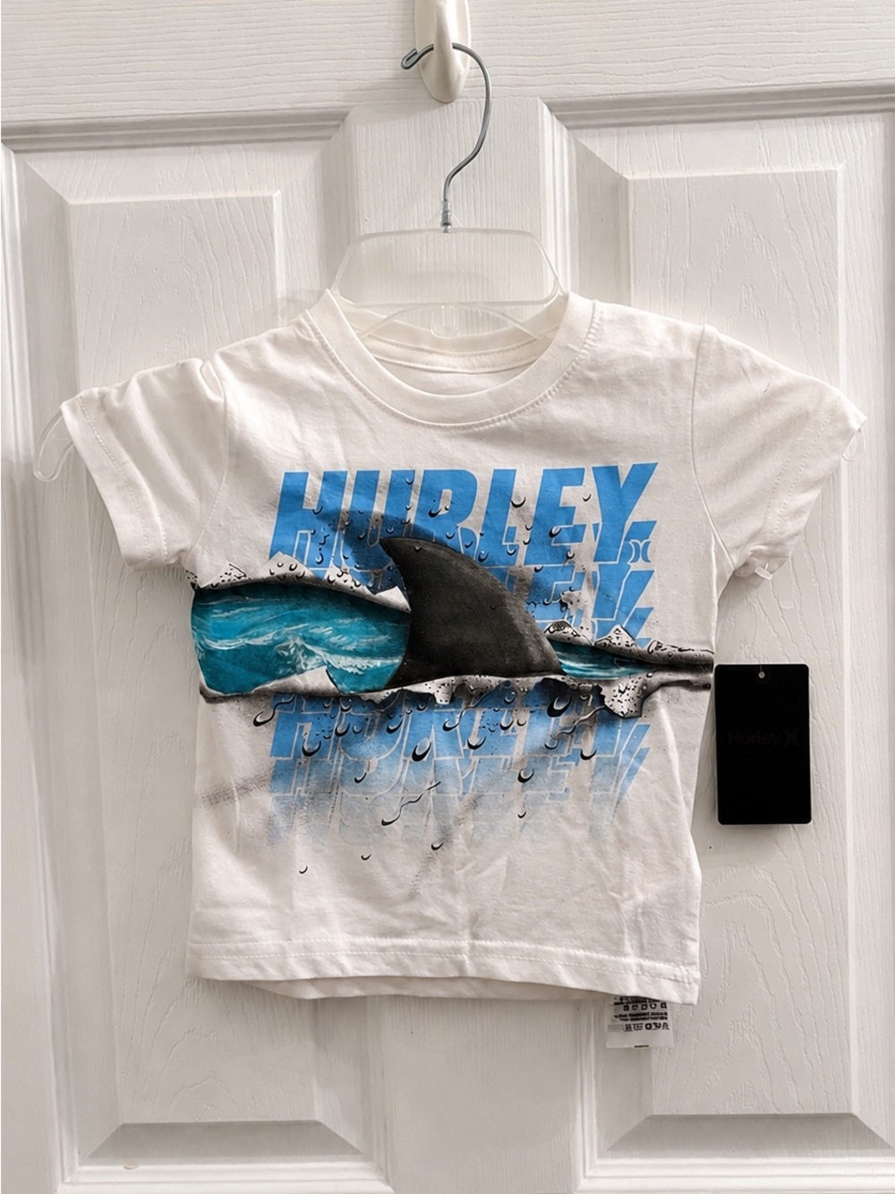 NWT Hurley Shark Graphic T-Shirt Toddler 2T White Short Sleeve Surf Tee